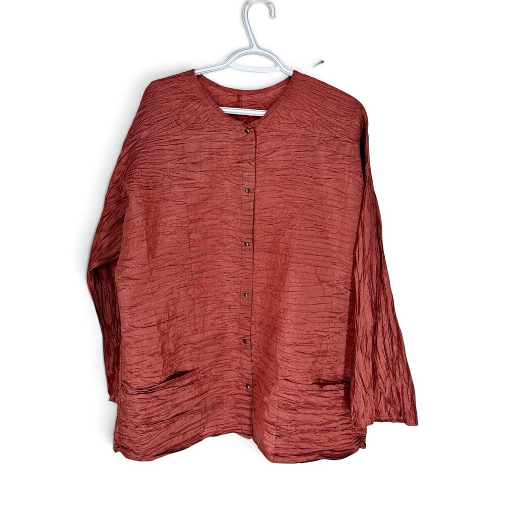 Babette San Francisco Rust Crinkle Pocket Shirt Tunic Top Snap Oversized L